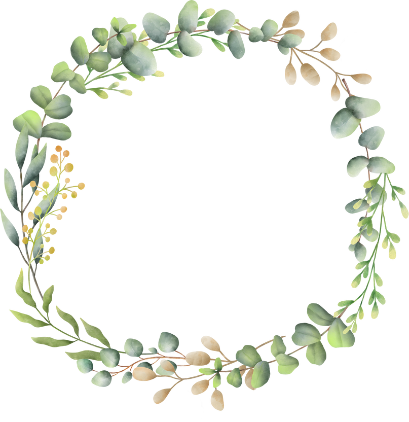 Floral Watercolor Wreath; Green Leaves Eucaliptus